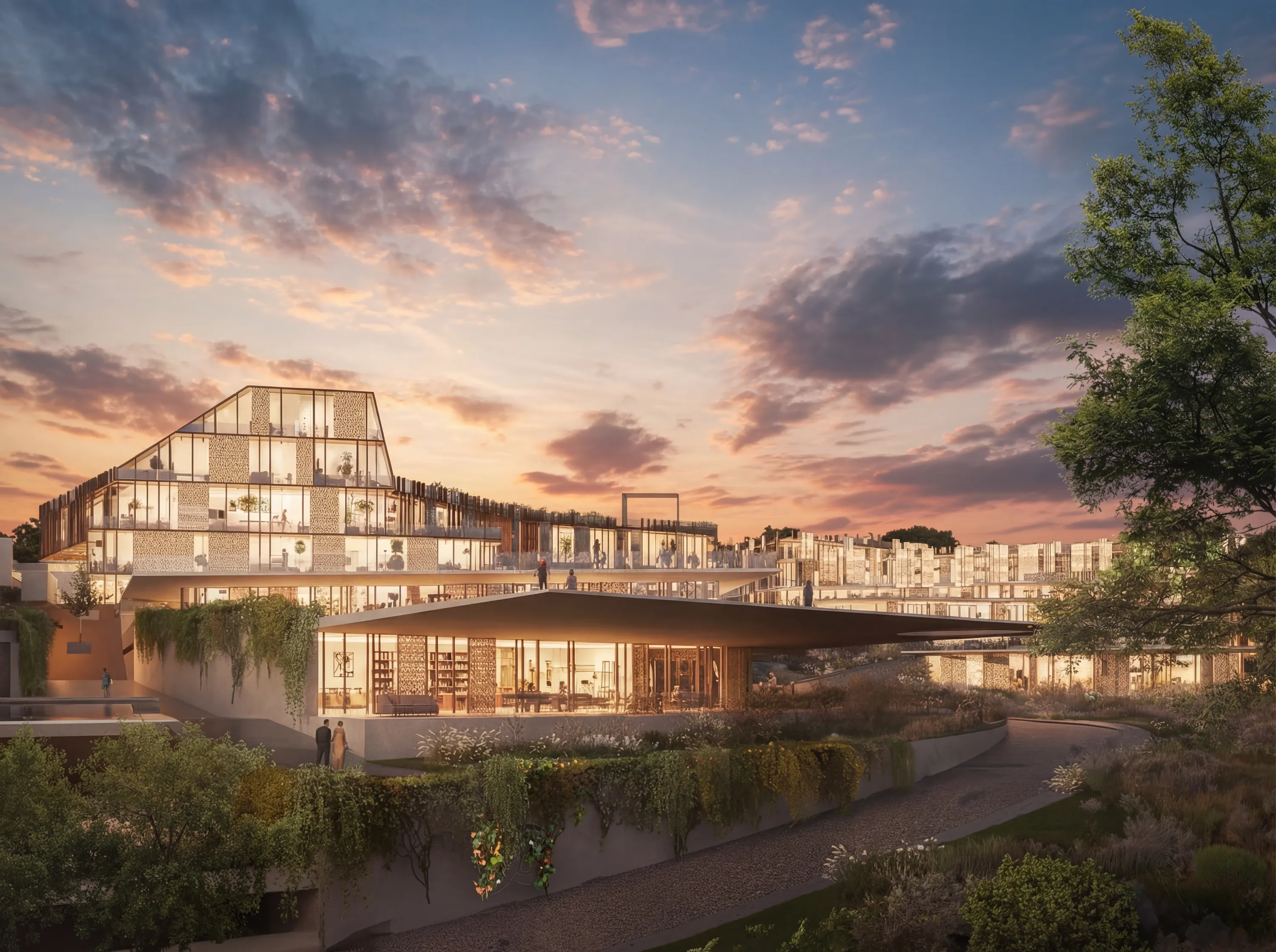 The Mira Verde longevity and wellness centre at sunset